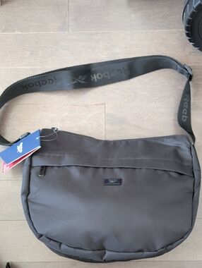 New Reebok Black Crossbody Messenger Bag with Branded Strap